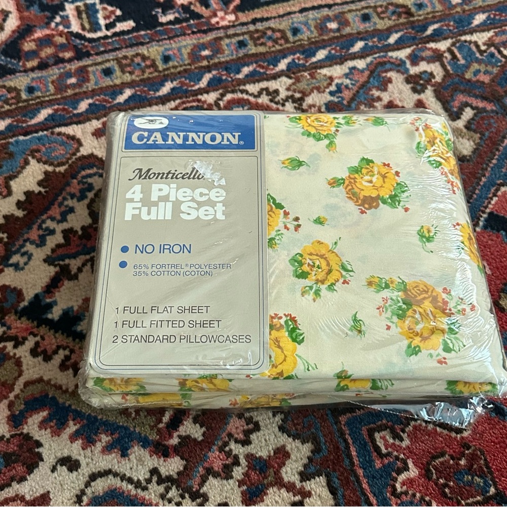 Vintage Cannon Monticello Floral Sheet Set Full Flat & Two Standard Pillowcases